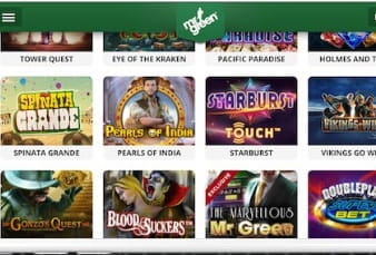 The Game Lobby of the Mr Green Mobile App
