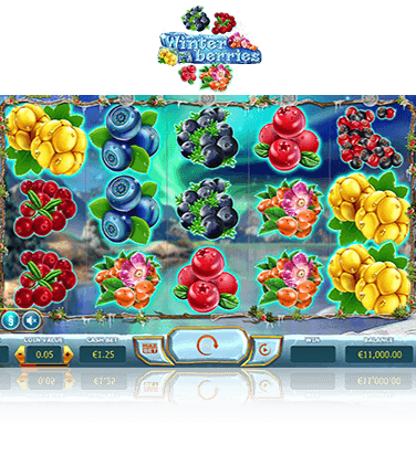 The Winterberries online slot game in action.
