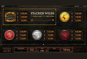 Game of Thrones 243 Ways Paytable