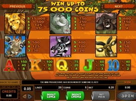 Mega Moolah Paytable