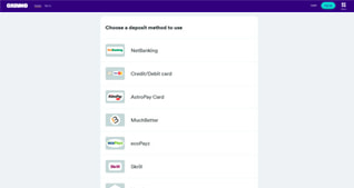 The payment options available at Casumo